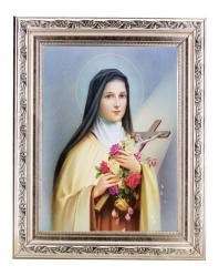  ST. THERESE IN A FINE DETAILED SCROLL CARVINGS ANTIQUE SILVER FRAME 